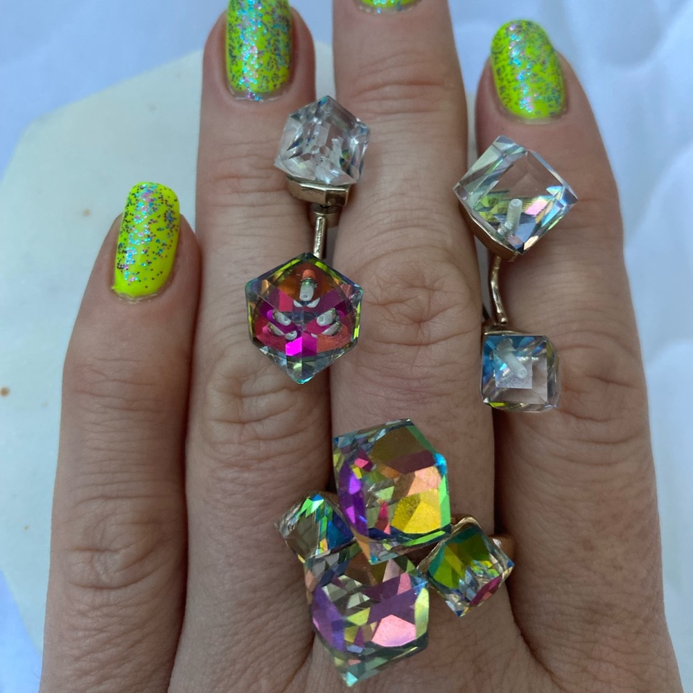 Set of Front Back Earrings and ring size 8,5